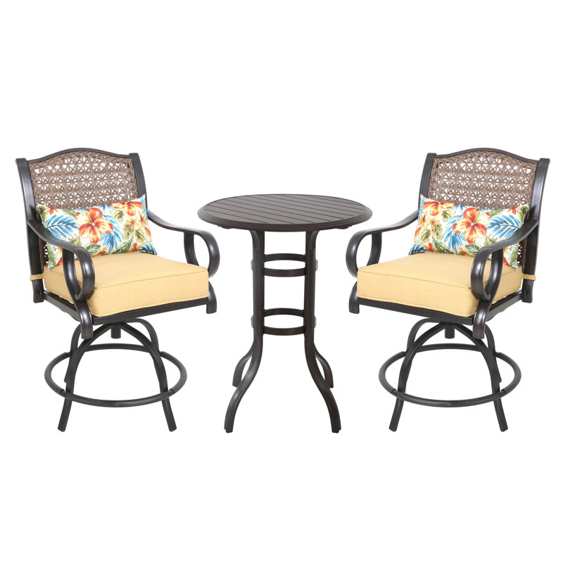Bay Isle Home Sierra 3 Piece Bar Height Dining Set With Cushions 